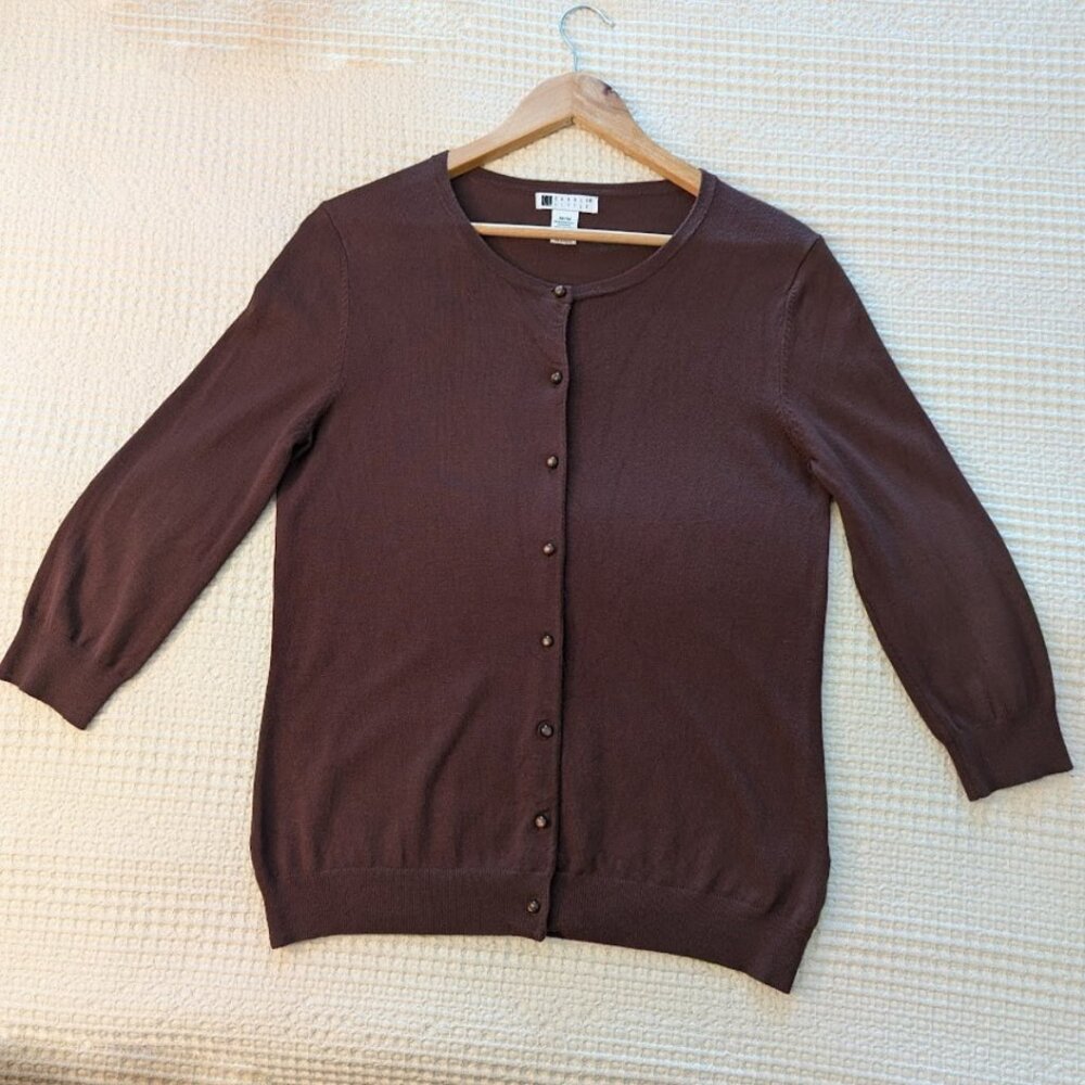Viscose Knit Cardigan Chocolate Brown Size M - Picture 5 of 10